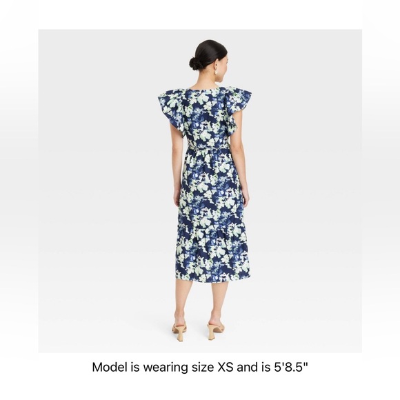 Women's Flutter Short Sleeve Poplin Tiered
Midi Dress - A New Day Navy F… - Picture 2 of 3